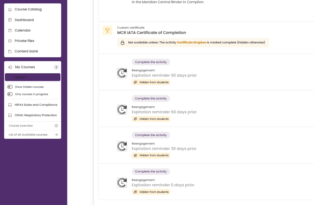 Compliance Training notifications